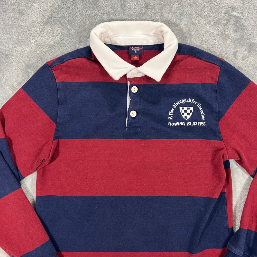 Rowing Blazers Rugby Shirt Mens Small Burgundy Navy Blue Striped Long Sleeve